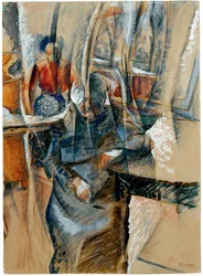 Interiør med to kvindefigurer, 1916.