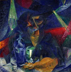 Dame på cafeen eller "" Kompentering af lys og planer "" (Donna al caffe - Interpenetration af lys og planer) Maleri af Umberto Boccioni (1882-1916) ca. 1912 Dim 86x86 cm Milano, Museo del Novecento