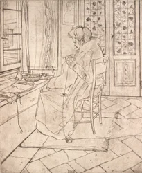 Kunstnerens mor hækler, 1907.