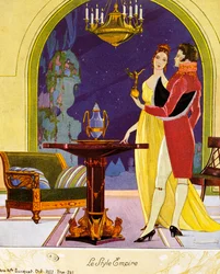 Empirestil scene, teatralske omgivelser, akvarel