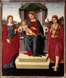 Madonna på tronen mellem St. Magdalene og Sebastian (olie på lærred