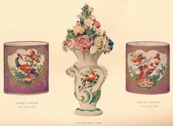 2 Chelsea blækstande og en Longton Hall Vase, c1755
