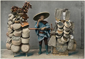En købmand, der fremstiller kurve, c1890