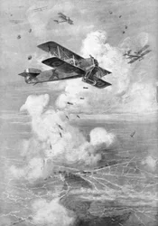 En Breguet fransk biplan bombefly i aktion, c1917 1926