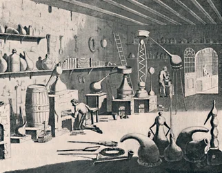 Et kemisk laboratorium i 1747, 1747, 1904