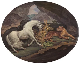 En hest skræmt af en løvinde, ca. 1800.