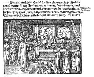 Et måltid af zar fra Die Moskouitische Chronica af S. Herberstein, 1579