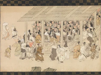 En Nenbutsu-samling i Ichiya, Kyoto, fra munkens illustrerede biografi..., slutningen af det 14.