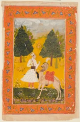 En Rajput-kriger med kamel, muligvis Maru Ragini fra en Ragamala, 1650-80.