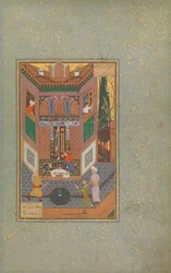 A Ruffian Spares Life of a Poor Man, Folio 4v fra a Mantiq al-tair Language of the Birds, c16