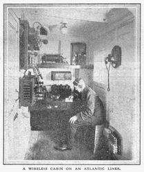 En trådløs kabine på en Atlanterhavsfartøj, 20. april, 1912.
