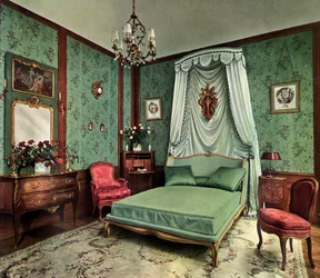 Et soveværelse fra Louis XV Rooms regeringstid, Hotel des Saints Pères, Paris, 1938