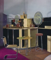 En cocktailbar fra British Vitrolite Company i London, tegnet af Kenneth Cheesman, 1935