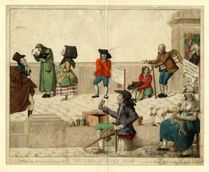 Et hjørne af Pont Neuf, Paris, med lamme tiggere og gadesælgere, ca 1813.