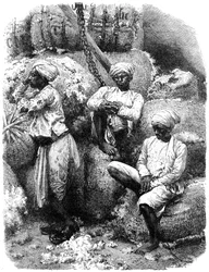 Et bomuldsmarked i Bombay, Indien, 1800-tallet