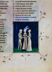 En ridder og en dame udveksler ringe, c1350