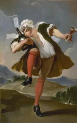 Til højre flaske. Skilt fra en vinhandler, mellem 1780 og 1800.