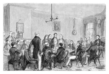 Et møde i Anti-Corn Law League i Newalls Building, Manchester, 1838 c1895