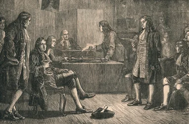 Et møde i Royal Society i Crane Court, Fleet Street, London, 18. århundrede, c1880.