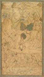 En prins på besøg hos en hellig mand i et klippelandskab, ca. 1590.