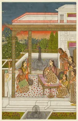 En prinsesse med ledsagere på en terrasse, ca. 1720-1730.