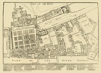 En reduceret kopi af Fishers Ground Plan of the Royal Palace of Whitehall, 1680, 1881.