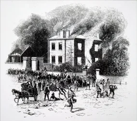 En scene fra Birmingham-optøjerne i 1791.