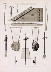 En række illustrationer af musikinstrumenter