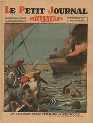 Et skib brænder i Det Røde Hav, 1930.