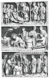 En triptykon af det helbredende arbejde af St. Remy, biskop af Reims, 11. århundrede 1870