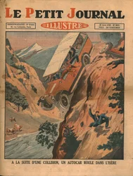 Et køretøj falder i floden Isere efter en ulykke, 1930.