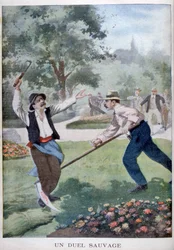 En vild kamp, der involverede høstredskaber, 1902