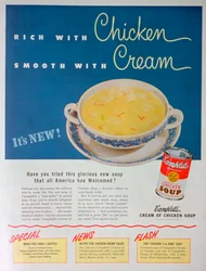 Annonce for Campbells Condensed Cream of Chicken Suppe, 1949
