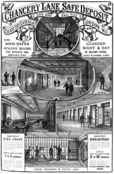 Annonce for Chancery Lane Safe Deposit, London, 1887