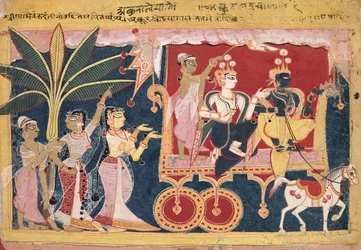 Akrura driver Krishna og Balarama til Mathura Isarda Bhagavata Purana, ca. 1560-1570.