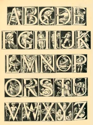 Alfabetdesign til fliser, 1864, 1881.