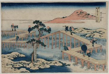 Et gammelt billede af broen med otte dele i Mikawa-provinsen..., tidlige 1830