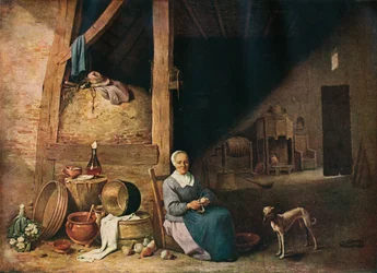 En gammel kvinde skræller pærer, c1640