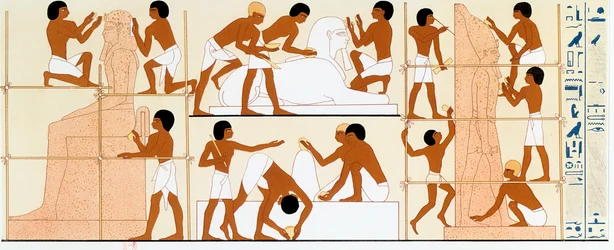 Gamle egyptiske billedhuggere arbejder på statuer, c1842-1845
