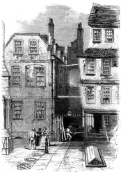 Gamle huse i templet og Oliver Goldsmiths grav, London, 1860