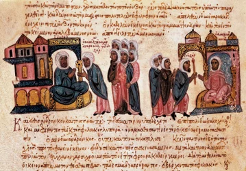 Andronic II Paleologus, med sin søn og fanger (byzantinsk miniature)