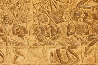 Angkor Wat Detalje af reliefskulptur fra slaget ved Kurukshetra, Siem Reap, Cambodia