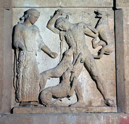 Arkaisk metope, der viser Actaeon og Artemis, 5. århundrede f.Kr