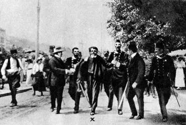 Anholdelsen af Gavrilo Princip, morderen på ærkehertug Franz Ferdinand, 1914