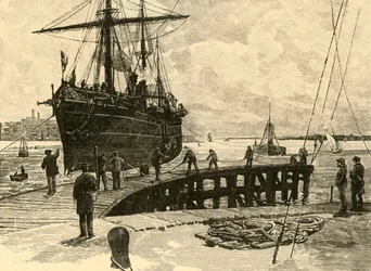 Ankomst af en dampbåd til Southampton Docks, 1898.
