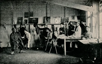Kunstner Krigsfanger i deres atelier i Giessen, c1916