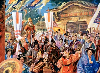 Kunstnerens indtryk af Yorimoto, japansk kriger fra det 12. århundrede, det 20. århundrede