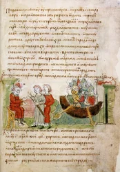 Askold og Dir spurgte af Rurik om tilladelse til at tage til Konstantinopel fra Radziwill Chronicle, 1400-tallet