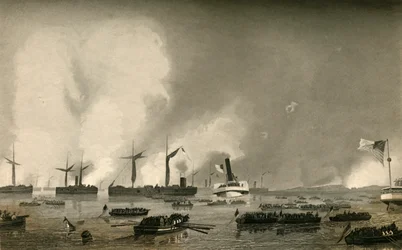 Attack Upon Roanoke Island - Troppernes landgang, 1878.