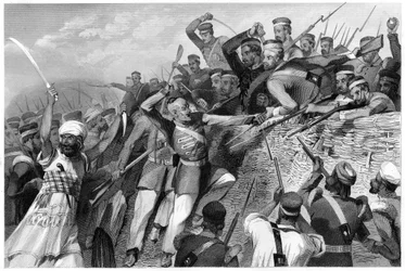 Angreb af mytterister på Redan-batteriet i Lucknow, 30. juli 1857, c1860